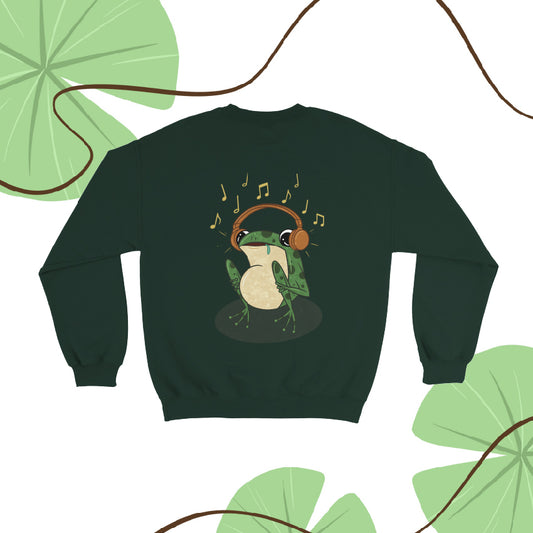 Felpa Unisex Rana Con Cuffie | Rana che Ascolta La Musica